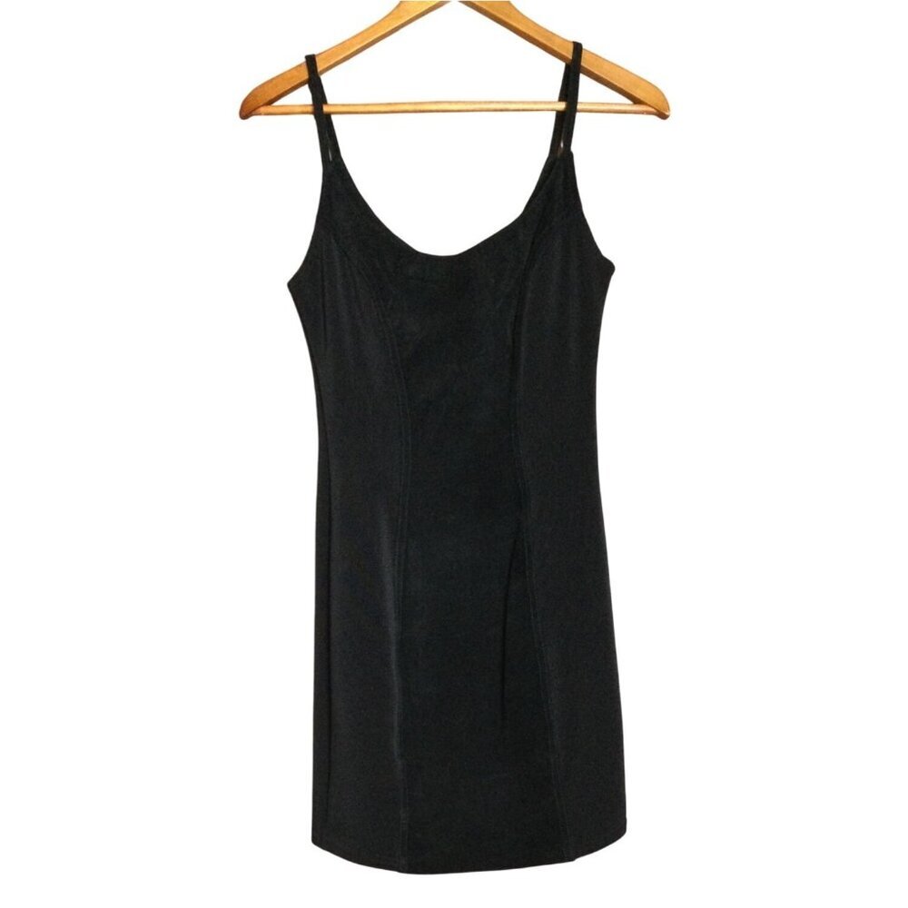 Vintage 90s Firenze Santa Barbara Black Suede & Stretch Knit Mini Dress Size S